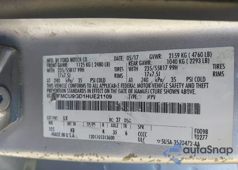 2017 Ford Escape Se z USA, uszkodzony, nr VIN 1FMCU9GD1HUE21109